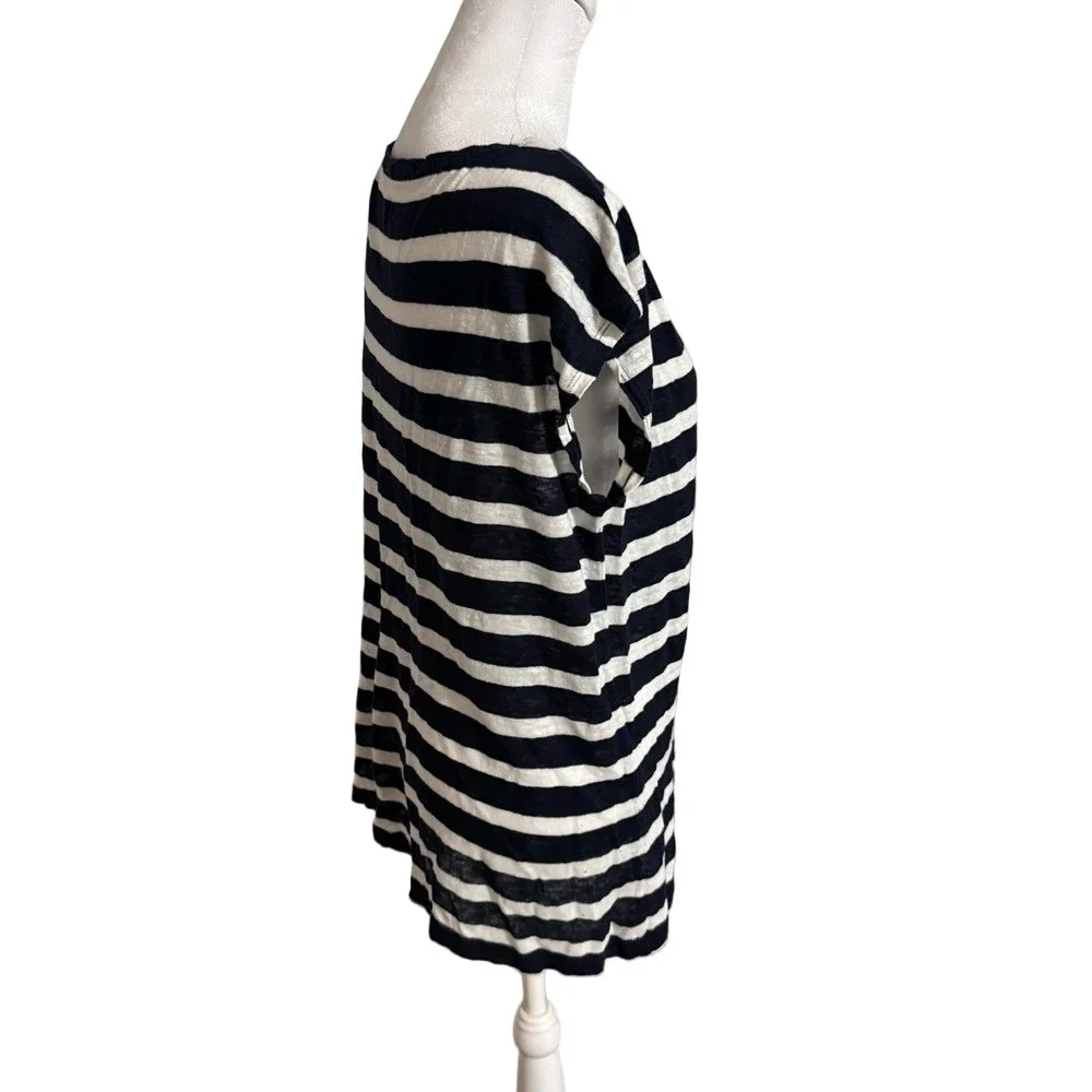 J Crew Linen Striped Navy and White Women's Top Size M